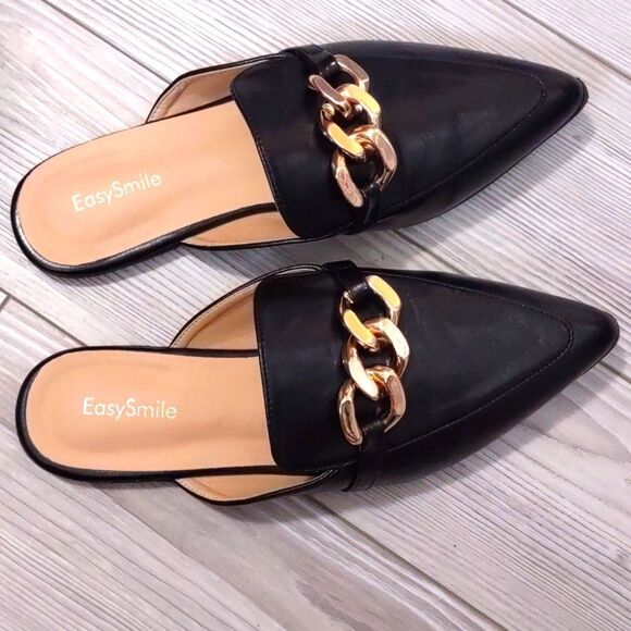 (1-3151) EasySmile Plastic Chain Decor Flat Mules Sz 8 - Picture 9 of 14